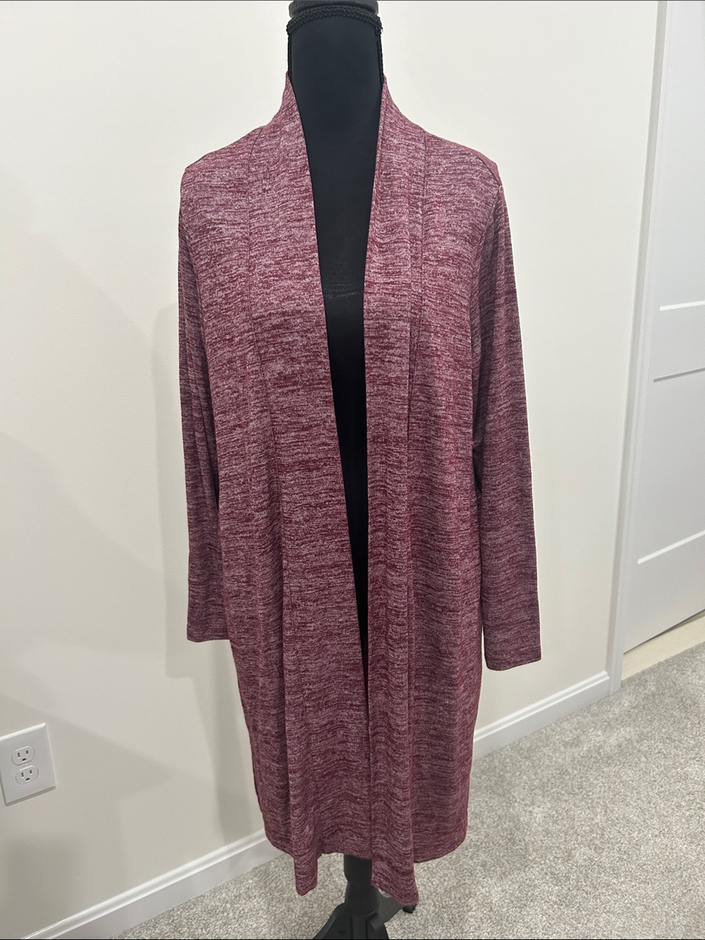 Open-Front Longline Women's Cardigan Sweater - Wine Heather